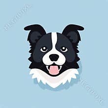 Quirky Border Collie Dog Icon On Blue Background