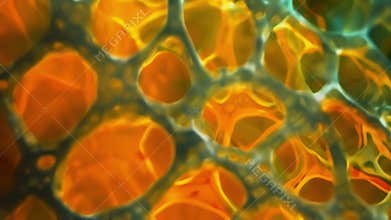 A crosssectional view of a plant cell wall revealing a latticelike structure of cellulose fibers giving the cell its
