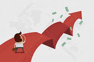 Businessman walking on the red street