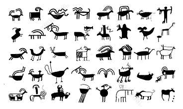 Ancient animal drawings and sy