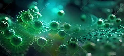 Microscopic view of a virus organism amidst an outbreak