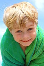 Cute Boy Wrapped in Beach Towel