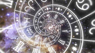 Zodiac spiral and signs of the zodiac.