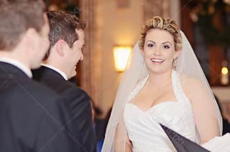 Happy bride and groom ceremony