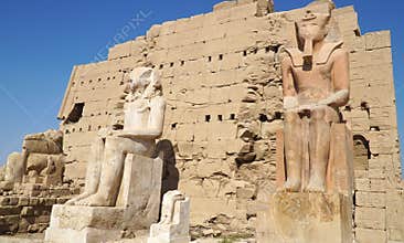 Karnak Temple in Egypt. Monumental Pharaoh Thutmose II Statues.