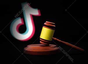 Tiktok Ban in USA Editorial news concept backdrop with 3d rendered gavel