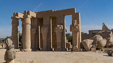 The Ramesseum is the memorial temple or mortuary temple of Pharaoh Ramesses II. It is located in the Theban necropolis