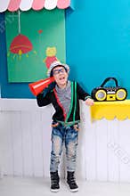 Boy horn and tape player