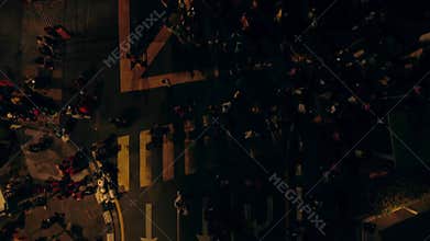 night city police street festival Thaipusam Gorgeous aerial view flight drone