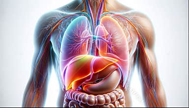 AI generated illustration of the human anatomy, focusing on the upper body's internal organs