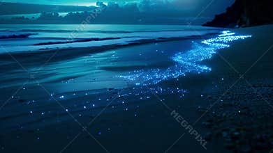 The silence of the deep ocean is broken by the soft pulsating light of bioluminescent creatures floating gracefully in