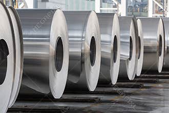 Rolls of aluminum close up