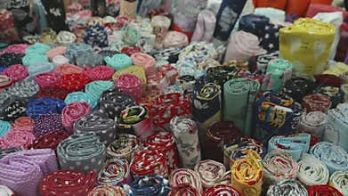 Colorful Fabrics in Vibrant Colors for Sale at Fabrics Market, Taipei, Taiwan, Close Up