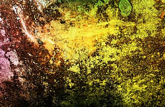 Dark Abstract Painting pink, yellow, Green Grunge Rusty Distorted Decay Old Texture for Autumn Background Wallpaper.