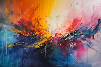 Abstract colorful background with splashes and blots of oil paint. Ai generated