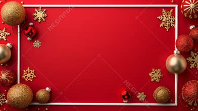 Christmas Frame with Golden and Red Ornaments, Generative AI