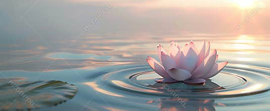 Yoga Retreats and Spiritual Journeys. Lotus Flower at Sunset on Calm Water
