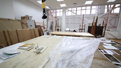 Restorer studio equipped with working places and