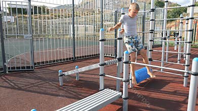 Children on the playground on the street in the yard. Live a healthy life. Be H3althy