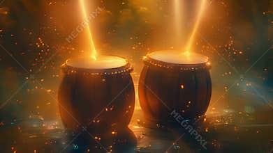 A pair of bongo drums that emit sparks of magic when beaten together creating a pulsing rhythm that enchants all who