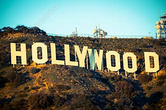 Famous Hollywood Sign with the blue sky in the background