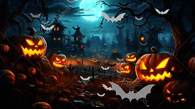 16 seconds Halloween pumpkin town street bats flying HD video 1920 1080 animation