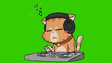 Animated DJ Cat Grooving - Green Screen