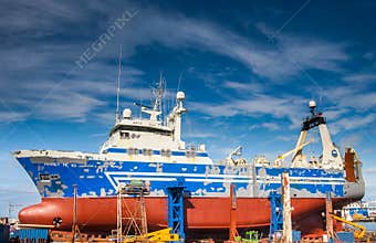 Trawler in dock in Reykjavik.