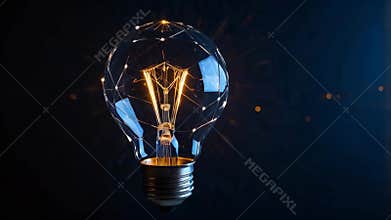 Business idea creative concept technology. Electric light bulb bright polygonal connections on a dark blue background