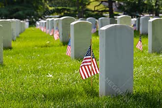 Gravestones and US flags in Arlington National Cemetery - Washington DC