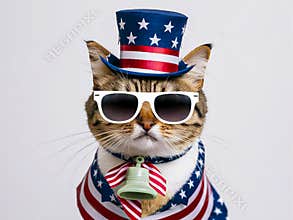 Patriotic cat Fourth of July Celebration in Style. 4th of July happy Independence Day of America and veteran day