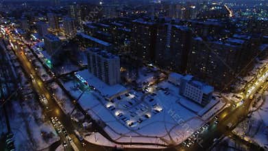 Urban sector with transport traffic on square in