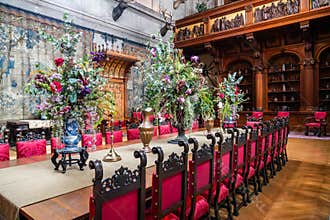 George Washington Vanderbilt Biltmore Estate. Gorgeous dining room with well preserved furniture and accessories.