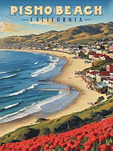 Pismo Beach California Vintage Travel Poster Postcard