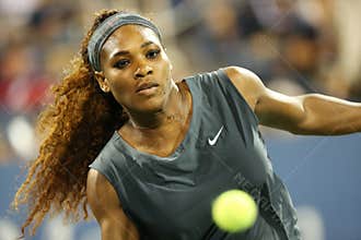 Sixteen times Grand Slam champion Serena Williams during his first round doubles match with teammate Venus Williams at US