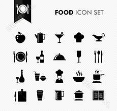 Fresh Food restaurant menu icon set.