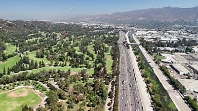 Aerial View of Griffith Park and Glendale Freeway in Los Angeles