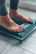 Female feet on the digital weight scales.