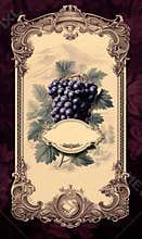 Classic vintage frame for the blue grapes labels. Decorative label for a product of jam or marmalade or wine