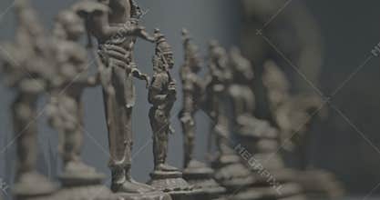 Row Of Old Ancient Bronze Figurines Of Indian Deities And Avatars. 18-19th Century Ce. Ungraded C LOG 2 Close-up View On