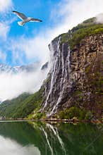 Waterfall in Geiranger fjord Norway
