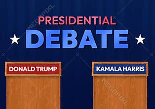 Presidential Election Debate 2024 News concept Editorial background with Wooden Stages