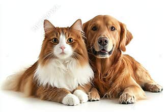 Isolated on transparent background, a funny cat and a dog sit together