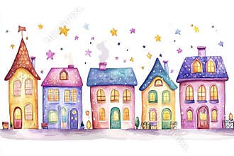PNG cartoon clipart die cut isolated transparent background, dreamy fairytale house and tower