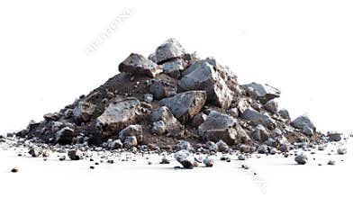 A large pile of rocky debris on a clean, white surface in natural light