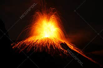 Erupting volcano with Strombolian type eruption