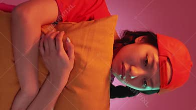 Vertical teenager stress depressed girl lonely