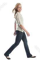 Happy Woman Walking Isolated On White Background