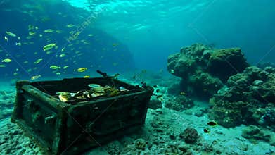 Treasure chest at the bottom of the ocean.