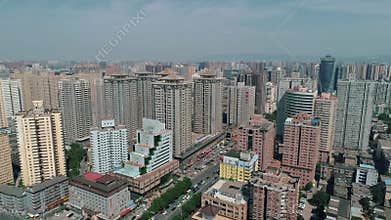 Aerial drone view of ancient city wall in Xian. Xian in China panorama from drone. Fortifications of Xian City Wall. Xian old town